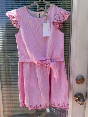 Pink Embroidered Tie-Waist Kids Dress - Unbranded